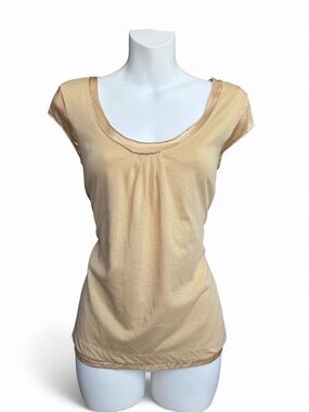 Talbots Soft Scoop Neck Cap Sleeve Top in Light Tan